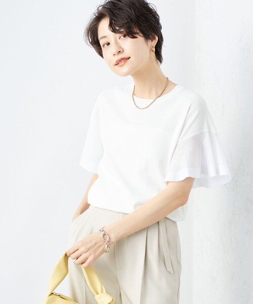 NOLLEY’S Sophi(ノーリーズソフィ)の「《手洗い可能》シアーフレアスリーブプルオーバーカットソー(ニット/セーター・レディース・ベージュ/ブラック/オフホワイト・38)」の4枚目の写真