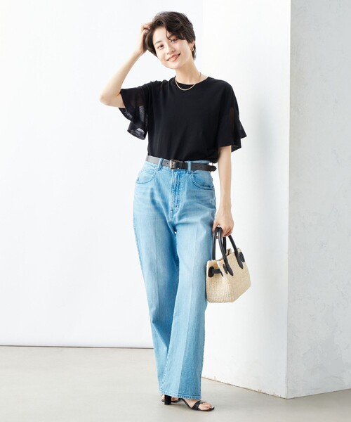 NOLLEY’S Sophi(ノーリーズソフィ)の「《手洗い可能》シアーフレアスリーブプルオーバーカットソー(ニット/セーター・レディース・ベージュ/ブラック/オフホワイト・38)」の5枚目の写真