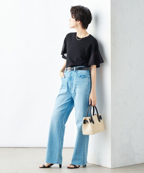 NOLLEY’S Sophi(ノーリーズソフィ)の「《手洗い可能》シアーフレアスリーブプルオーバーカットソー(ニット/セーター・レディース・ベージュ/ブラック/オフホワイト・38)」の6枚目の写真