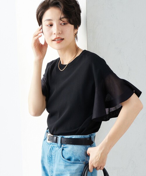 NOLLEY’S Sophi(ノーリーズソフィ)の「《手洗い可能》シアーフレアスリーブプルオーバーカットソー(ニット/セーター・レディース・ベージュ/ブラック/オフホワイト・38)」の9枚目の写真