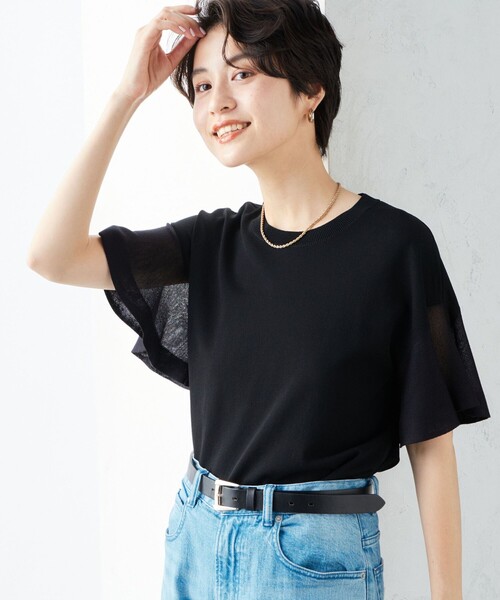 NOLLEY’S Sophi(ノーリーズソフィ)の「《手洗い可能》シアーフレアスリーブプルオーバーカットソー(ニット/セーター・レディース・ベージュ/ブラック/オフホワイト・38)」の12枚目の写真