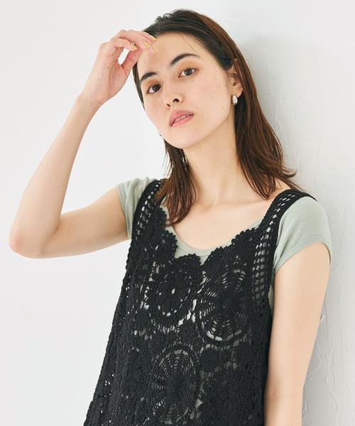 coca(coca)(コカ)の「クロシェキャミワンピース(ワンピース・レディース・アイボリー/ブラック・ONE SIZE)」の4枚目の写真