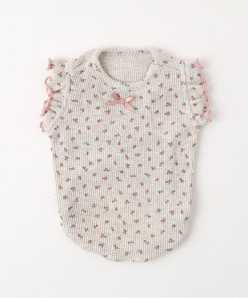 moncheri（モンシェリ）の「冷感小花柄ショルダーメローフリルトップス【接触冷感】（ペットウェア・レディース・ピンク/ブルー・XL/S/M/L/XS/2M）」の2枚目の写真