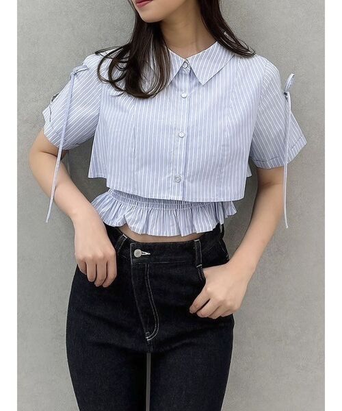 dazzlin(ダズリン)の「リボンスリーブショートシャツ(シャツ/ブラウス・レディース・ピンク/ブラック/オフホワイト/その他1・FREE)」の4枚目の写真