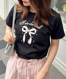 装飾付きリボンロゴTシャツ