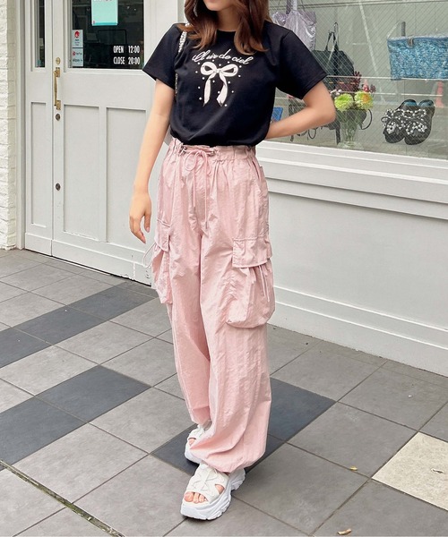 INGNI(イング)の「装飾付きリボンロゴTシャツ(Tシャツ/カットソー・レディース・ホワイト×ピンク/ライトピンク/ホワイト×ブルー/ブラック・M)」の10枚目の写真