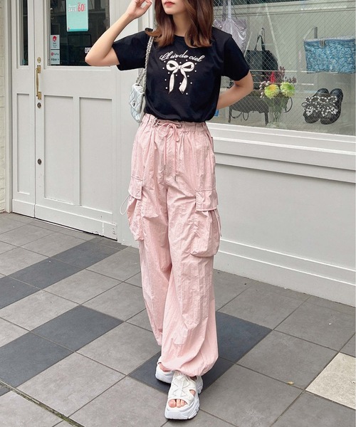 INGNI(イング)の「装飾付きリボンロゴTシャツ(Tシャツ/カットソー・レディース・ホワイト×ピンク/ライトピンク/ホワイト×ブルー/ブラック・M)」の11枚目の写真