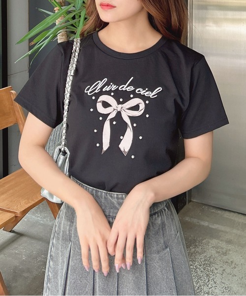 INGNI(イング)の「装飾付きリボンロゴTシャツ(Tシャツ/カットソー・レディース・ホワイト×ピンク/ライトピンク/ホワイト×ブルー/ブラック・M)」の14枚目の写真