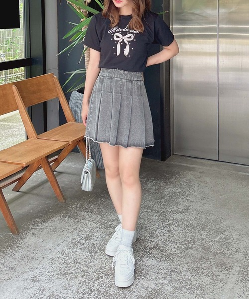 INGNI(イング)の「装飾付きリボンロゴTシャツ(Tシャツ/カットソー・レディース・ホワイト×ピンク/ライトピンク/ホワイト×ブルー/ブラック・M)」の15枚目の写真