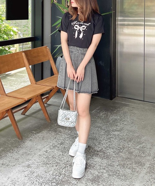 INGNI(イング)の「装飾付きリボンロゴTシャツ(Tシャツ/カットソー・レディース・ホワイト×ピンク/ライトピンク/ホワイト×ブルー/ブラック・M)」の16枚目の写真