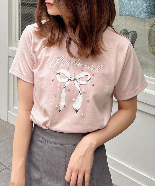 INGNI(イング)の「装飾付きリボンロゴTシャツ(Tシャツ/カットソー・レディース・ホワイト×ピンク/ライトピンク/ホワイト×ブルー/ブラック・M)」の17枚目の写真