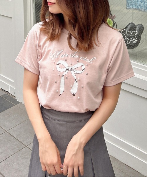 INGNI(イング)の「装飾付きリボンロゴTシャツ(Tシャツ/カットソー・レディース・ホワイト×ピンク/ライトピンク/ホワイト×ブルー/ブラック・M)」の18枚目の写真
