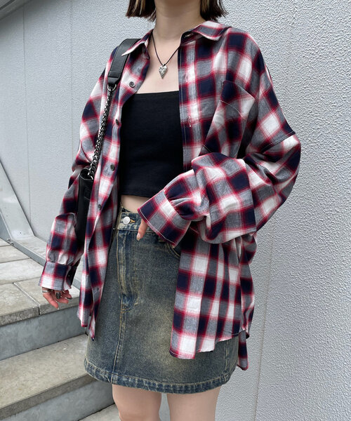 mline（エムライン）の「[mline]ロゴ刺繍チェックシャツ（シャツ/ブラウス・レディース・ブルー/ブラック/レッド・FREE）」の3枚目の写真