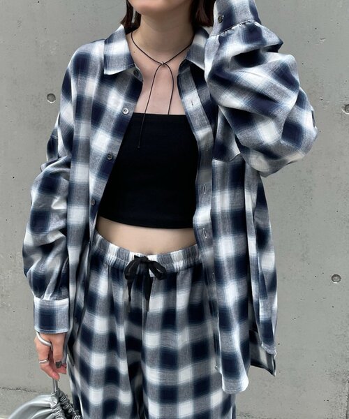 mline（エムライン）の「[mline]ロゴ刺繍チェックシャツ（シャツ/ブラウス・レディース・ブルー/ブラック/レッド・FREE）」の9枚目の写真