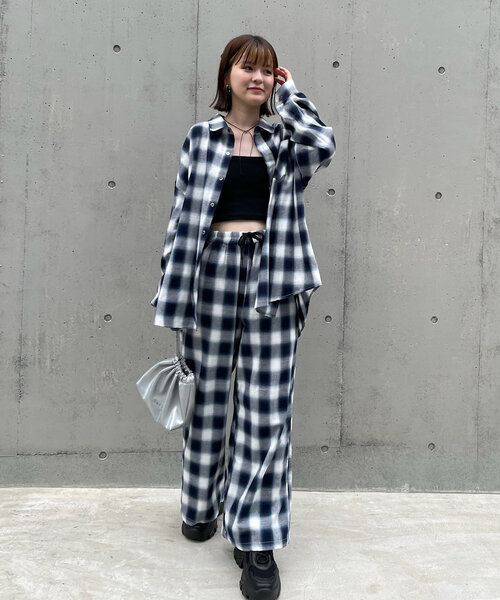 mline]ロゴ刺繍チェックシャツ（シャツ/ブラウス）｜mline