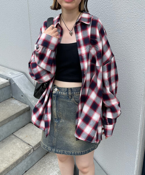 mline]ロゴ刺繍チェックシャツ（シャツ/ブラウス）｜mline
