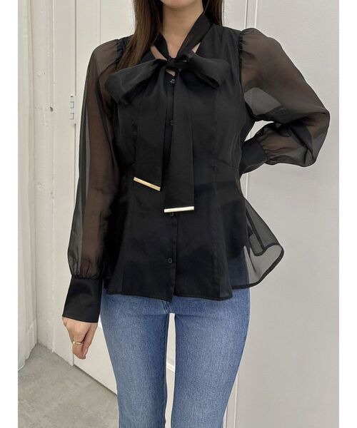 dazzlin（ダズリン）の「シアーボウタイペプラムブラウス（シャツ/ブラウス・レディース・その他1/ブルー/アイボリー/ブラック/オフホワイト・FREE）」の11枚目の写真