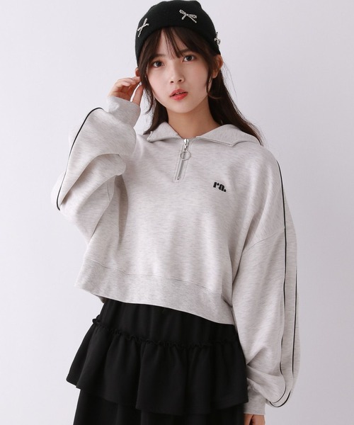 repipi armario(レピピ アルマリオ)の「ラインハーフZIPフーディ(パーカー・キッズ・グレー/アイボリー/ピンク・SMALL/MEDIUM/LARGE)」の1枚目の写真