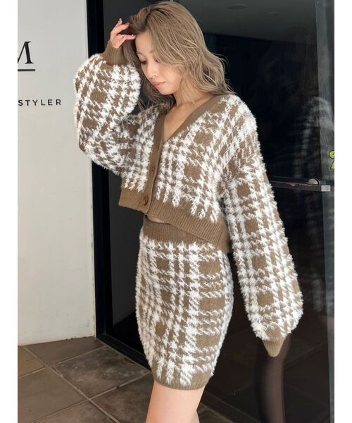 GYDA（ジェイダ）の「【SETUP着用可】シャギーCHECK PATTERN MIXニットスカートライクショートパンツ（スカート・レディース・ベージュ/アイボリー/ブラック・FREE）」の4枚目の写真