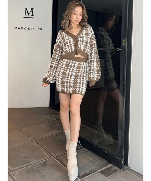 GYDA（ジェイダ）の「【SETUP着用可】シャギーCHECK PATTERN MIXニットスカートライクショートパンツ（スカート・レディース・ベージュ/アイボリー/ブラック・FREE）」の6枚目の写真