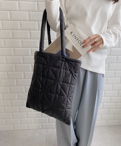 【あつ】ラウンドトートバッグL ナイロンオックスキルト　ブラック あつ】ラウンドトートバッグL ナイロンオックスキルト ブラック キルト