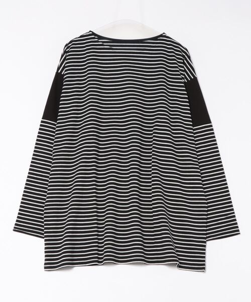 STYLEBLOCK（スタイルブロック）の「先染めボーダー無地切替オーバーロンT（Tシャツ/カットソー・レディース・ブラック/グレー/ネイビー・M）」の7枚目の写真