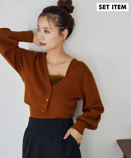 mysty woman（ミスティウーマン）の「エコファータンクカーデSET　149824（アンサンブル・レディース・ライトグレー/オレンジ/ブラック・FREE）」の3枚目の写真