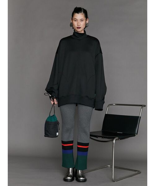 美品✨UN3D.　アンスリード　ポイントボーダーフレアスリーブトップ　グレー　M UN3D.（アンスリード）の「POINT BORDER FLARE SLEEVE TOP