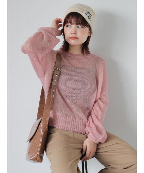 ehka sopo(エヘカソポ)の「モヘヤタッチメッシュニット(ニット/セーター・レディース・キナリ/ピンク/ブルー/グレー・F)」の7枚目の写真