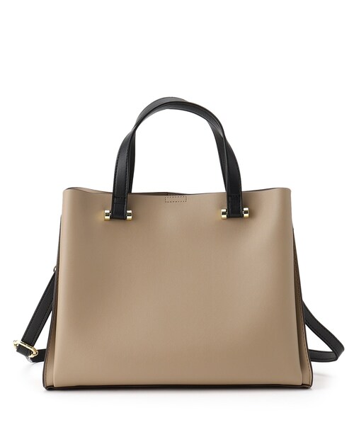 SHOO・LA・RUE(シューラルー)の「◆【2WAY/通勤/学校行事】一枚革風 三層ミドルトート(トートバッグ・レディース・ナチュラル/ブラック/ベージュ系4・00)」の3枚目の写真