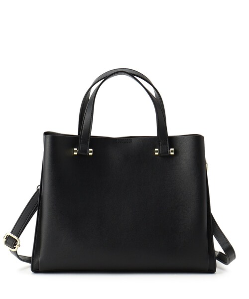 SHOO・LA・RUE(シューラルー)の「◆【2WAY/通勤/学校行事】一枚革風 三層ミドルトート(トートバッグ・レディース・ナチュラル/ブラック/ベージュ系4・00)」の2枚目の写真