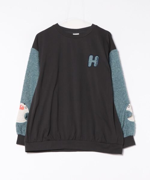 LB/S (エルビーエス)の「【Hi Hey Hoooo/ハイヘイホー】袖アニマルロンT アニマルシリーズ(Tシャツ/カットソー・レディース・チャコールグレー/オフホワイト・FREE)」の2枚目の写真
