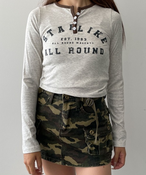 dispark（ディスパーク）の「DISPARK/ヘンリーVネックボタンリブロンT（Tシャツ/カットソー・レディース・ブラウン/アイボリー/ブラック・FREE）」の2枚目の写真