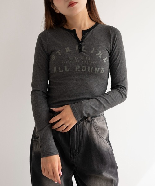 dispark（ディスパーク）の「DISPARK/ヘンリーVネックボタンリブロンT（Tシャツ/カットソー・レディース・ブラウン/アイボリー/ブラック・FREE）」の3枚目の写真