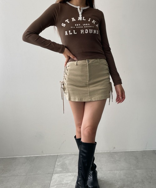 dispark（ディスパーク）の「DISPARK/ヘンリーVネックボタンリブロンT（Tシャツ/カットソー・レディース・ブラウン/アイボリー/ブラック・FREE）」の6枚目の写真