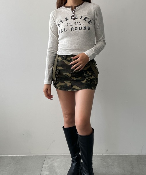 dispark（ディスパーク）の「DISPARK/ヘンリーVネックボタンリブロンT（Tシャツ/カットソー・レディース・ブラウン/アイボリー/ブラック・FREE）」の5枚目の写真