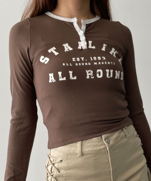 dispark（ディスパーク）の「DISPARK/ヘンリーVネックボタンリブロンT（Tシャツ/カットソー・レディース・ブラウン/アイボリー/ブラック・FREE）」の11枚目の写真