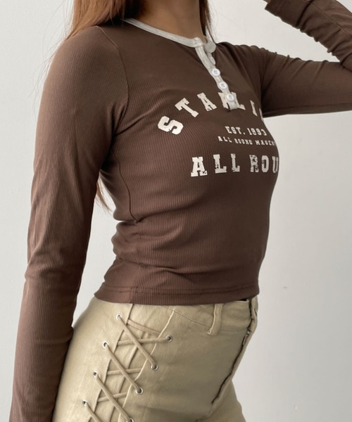 dispark（ディスパーク）の「DISPARK/ヘンリーVネックボタンリブロンT（Tシャツ/カットソー・レディース・ブラウン/アイボリー/ブラック・FREE）」の12枚目の写真