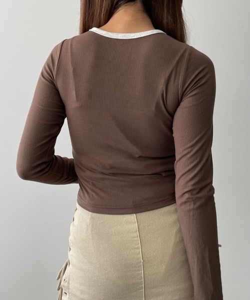 dispark（ディスパーク）の「DISPARK/ヘンリーVネックボタンリブロンT（Tシャツ/カットソー・レディース・ブラウン/アイボリー/ブラック・FREE）」の13枚目の写真