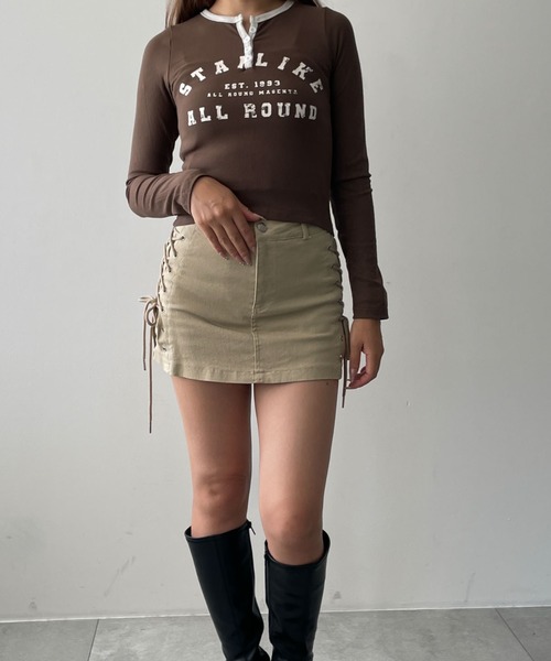 dispark（ディスパーク）の「DISPARK/ヘンリーVネックボタンリブロンT（Tシャツ/カットソー・レディース・ブラウン/アイボリー/ブラック・FREE）」の14枚目の写真