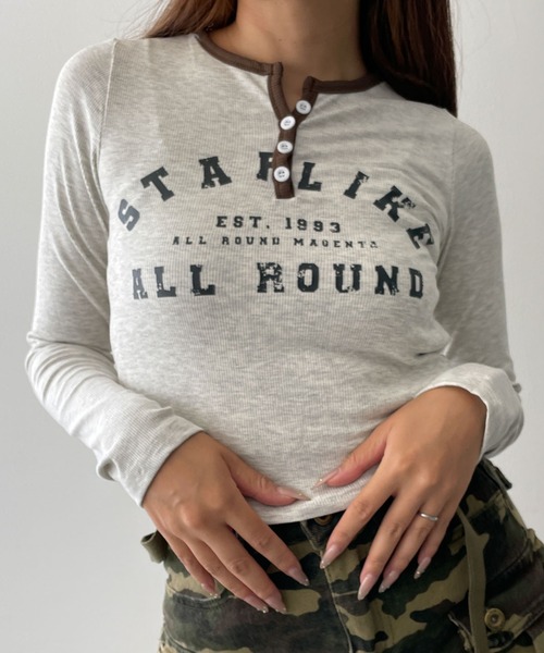 dispark（ディスパーク）の「DISPARK/ヘンリーVネックボタンリブロンT（Tシャツ/カットソー・レディース・ブラウン/アイボリー/ブラック・FREE）」の7枚目の写真