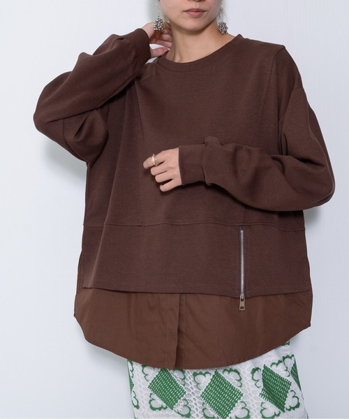 ブラウス シャツ 「ZOZO限定商品」ジップ付きシャツヘムドッキングトップス レディース セール】【ZOZO限定商品】ジップ付きシャツヘムドッキング