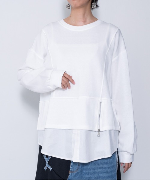 ブラウス シャツ 「ZOZO限定商品」ジップ付きシャツヘムドッキングトップス レディース セール】【ZOZO限定商品】ジップ付きシャツヘムドッキング