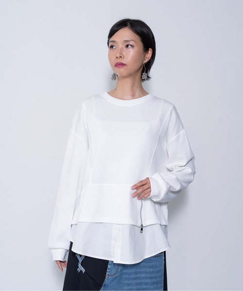 ブラウス シャツ 「ZOZO限定商品」ジップ付きシャツヘムドッキングトップス レディース セール】【ZOZO限定商品】ジップ付きシャツヘムドッキング