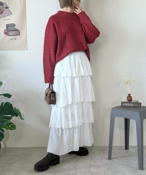 LOSUCA(ロスカ)の「ウール混ニットプルオーバー / ナチュラル フレンチ 大人カジュアル レトロ ヴィンテージ シティガール(ニット/セーター・レディース・オフホワイト/チャコールグレー/ブルー/レッド・FREE)」の4枚目の写真