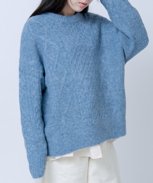 LOSUCA(ロスカ)の「ウール混ニットプルオーバー / ナチュラル フレンチ 大人カジュアル レトロ ヴィンテージ シティガール(ニット/セーター・レディース・オフホワイト/チャコールグレー/ブルー/レッド・FREE)」の3枚目の写真