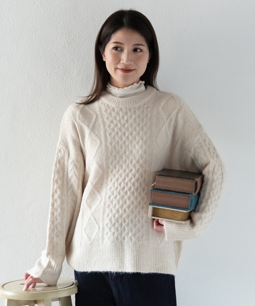 LOSUCA(ロスカ)の「ウール混ニットプルオーバー / ナチュラル フレンチ 大人カジュアル レトロ ヴィンテージ シティガール(ニット/セーター・レディース・オフホワイト/チャコールグレー/ブルー/レッド・FREE)」の7枚目の写真