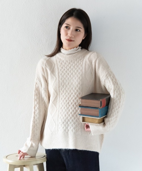 LOSUCA(ロスカ)の「ウール混ニットプルオーバー / ナチュラル フレンチ 大人カジュアル レトロ ヴィンテージ シティガール(ニット/セーター・レディース・オフホワイト/チャコールグレー/ブルー/レッド・FREE)」の6枚目の写真