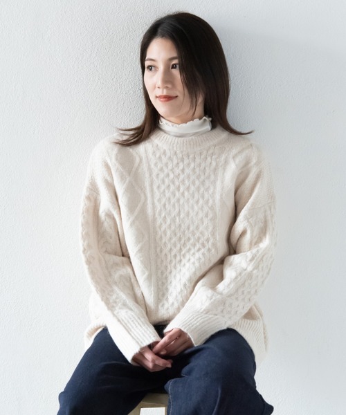 LOSUCA(ロスカ)の「ウール混ニットプルオーバー / ナチュラル フレンチ 大人カジュアル レトロ ヴィンテージ シティガール(ニット/セーター・レディース・オフホワイト/チャコールグレー/ブルー/レッド・FREE)」の8枚目の写真