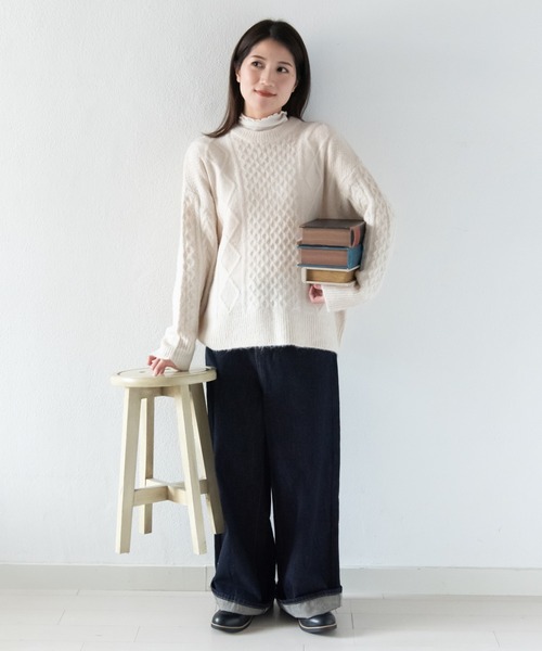 LOSUCA(ロスカ)の「ウール混ニットプルオーバー / ナチュラル フレンチ 大人カジュアル レトロ ヴィンテージ シティガール(ニット/セーター・レディース・オフホワイト/チャコールグレー/ブルー/レッド・FREE)」の5枚目の写真